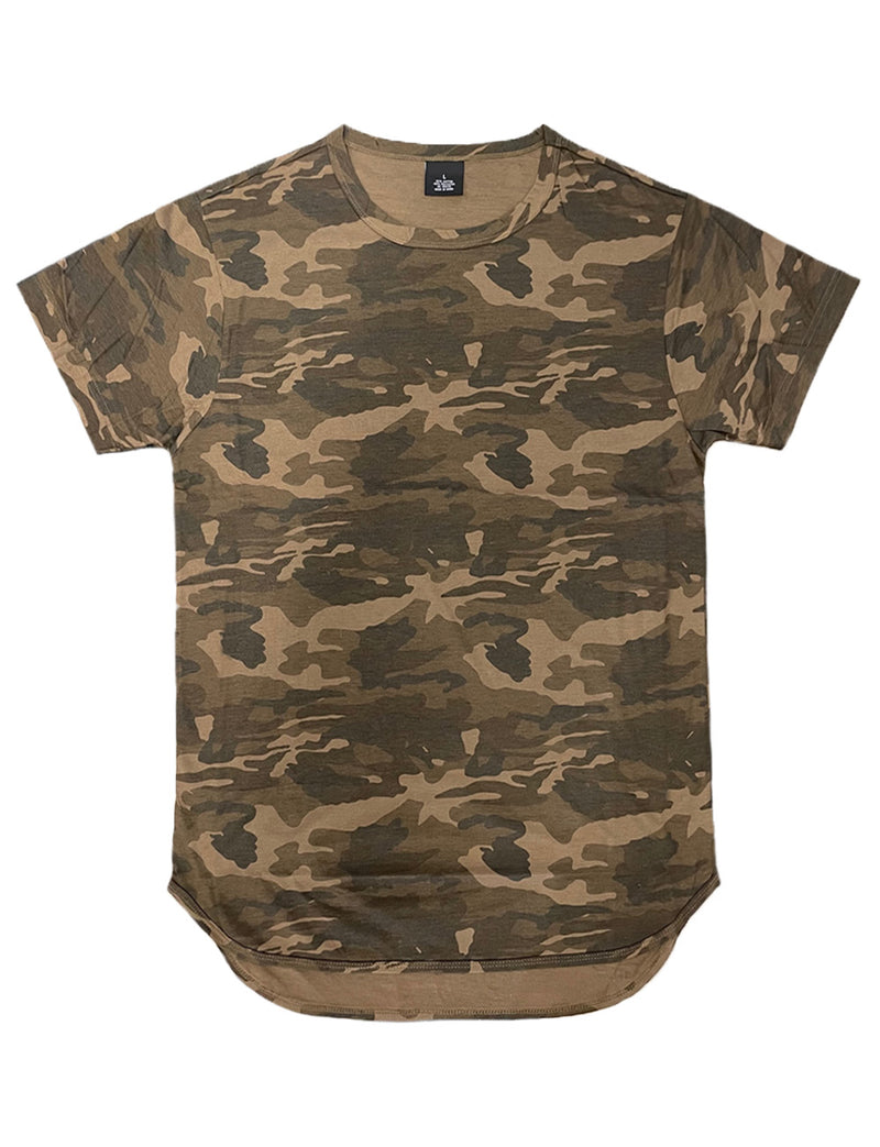 Essential Long Curved Hem T-Shirt [Camo-AT270]