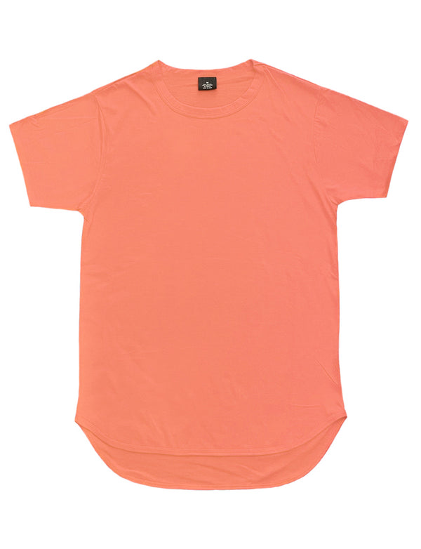 Essential Long Curved Hem T-Shirt [Coral-AT270]