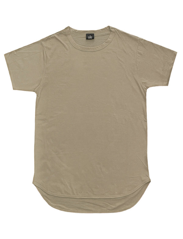 Essential Long Curved Hem T-Shirt [Khaki-AT270]