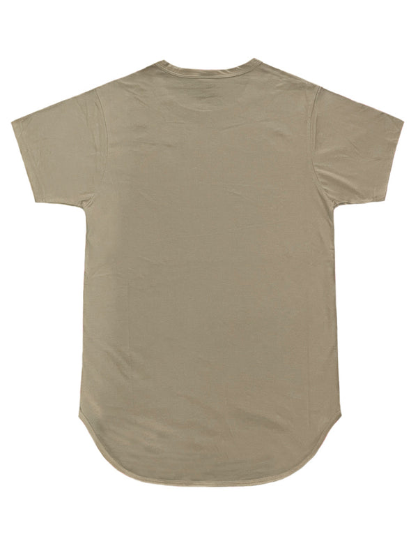 Essential Long Curved Hem T-Shirt [Khaki-AT270]