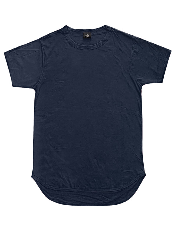 Essential Long Curved Hem T-Shirt [Navy-AT270]