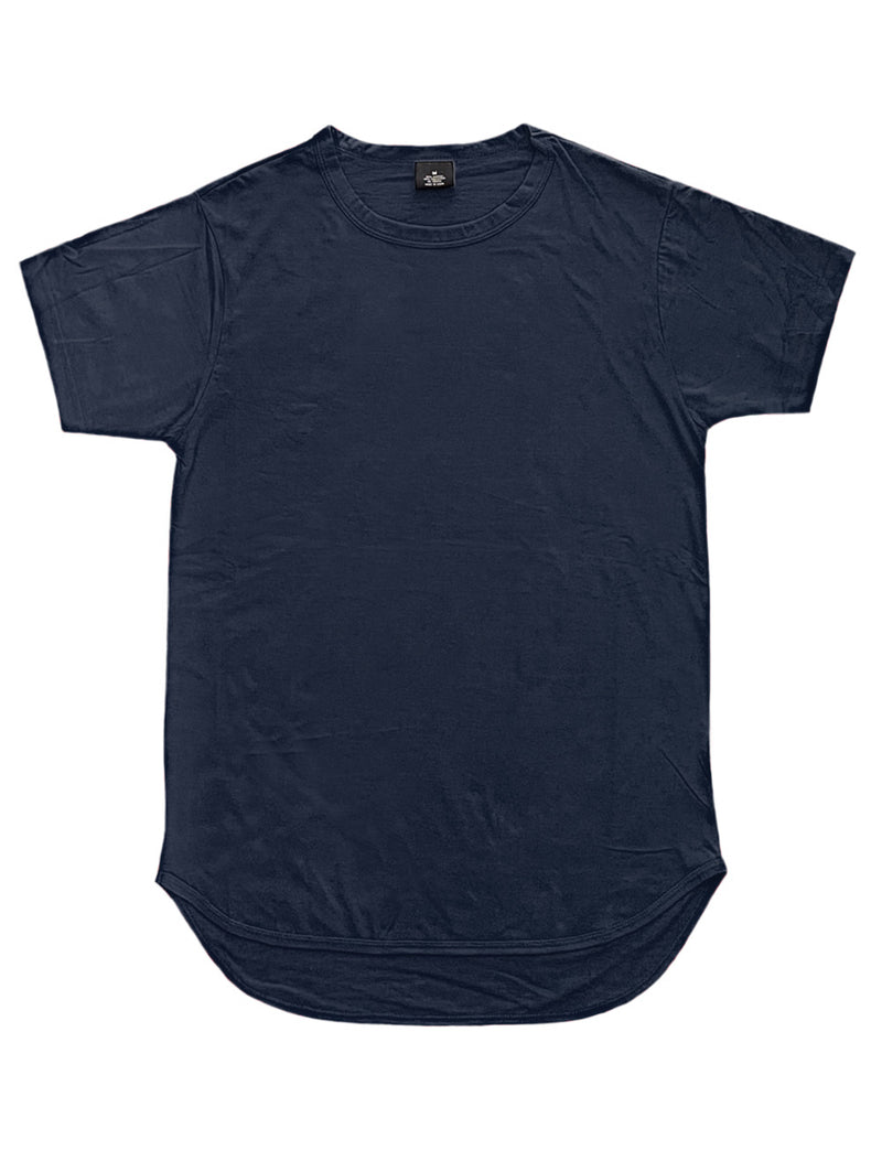 Essential Long Curved Hem T-Shirt [Navy-AT270]