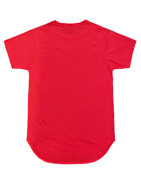 Essential Long Curved Hem T-Shirt [Red-AT270]