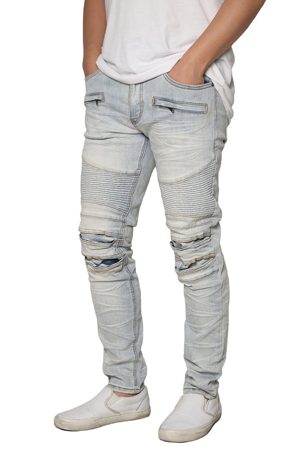 Skinny Distressed Biker Jeans [Cloud Blue-AP083]