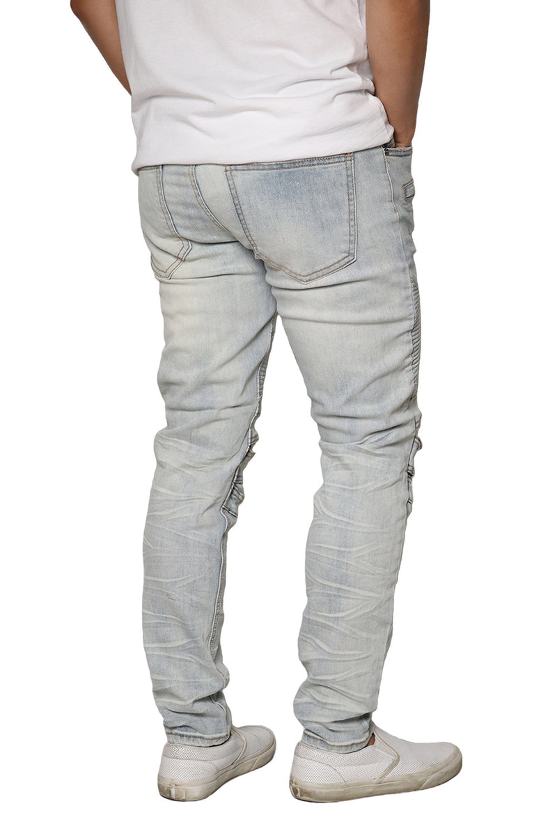 Skinny Distressed Biker Jeans [Cloud Blue-AP083]