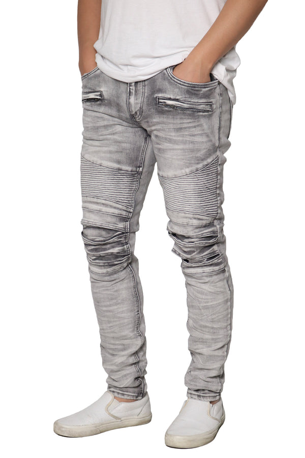 Skinny Distressed Biker Jeans [Grey-AP083]