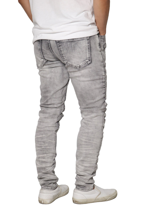 Skinny Distressed Biker Jeans [Grey-AP083]