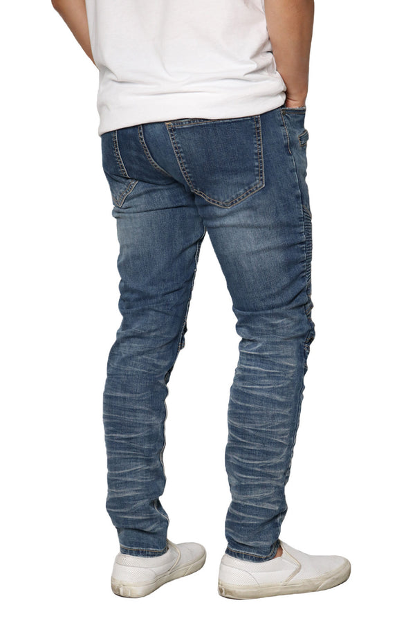 Skinny Distressed Biker Jeans [Indigo-AP083]