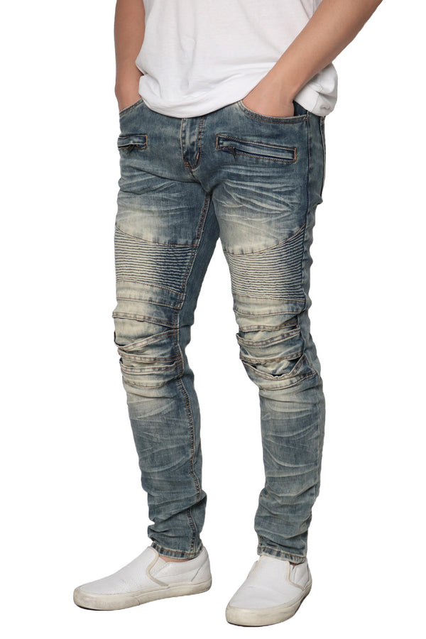 Skinny Distressed Biker Jeans [Sand Hill-AP083]